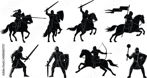 knight, warrior, soldier, sword, shield, horse, medieval, battle, armor, archer, weapon, fighter, horseback, combat, army