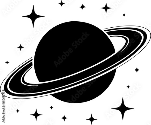 saturn with sparkle silhouette vector illustration