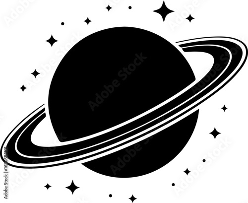 saturn with sparkle silhouette vector illustration