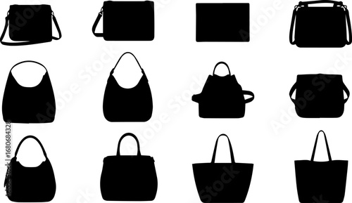 Fashionable Handbag Silhouettes Collection | Variety of Stylish Bags for Fashion Design, Retail Marketing, and Accessory Mockups