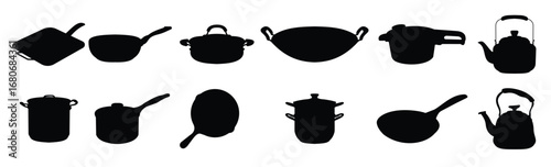 kitchen cookware silhouette vector illustration set 