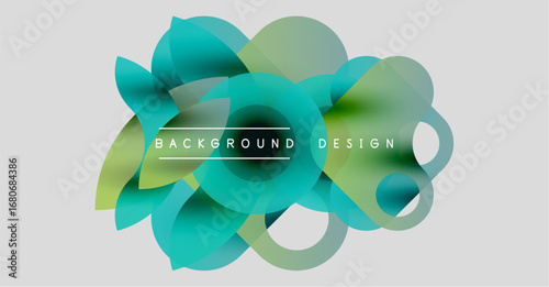 Abstract floral design. Overlapping translucent shapes create vibrant, modern background. Colors blend, forming organic composition.