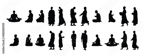 collection of illustrations of silhouettes of male monk