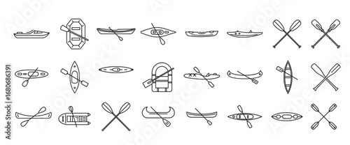 extreme canoeing icons set vector