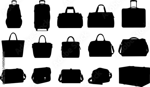 Collection of Black Luggage Silhouettes | Travel Bags, Suitcases, and Carry-ons for Design Templates and Vacation Graphics