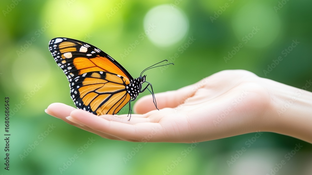 Naklejka premium The hand and the butterfly