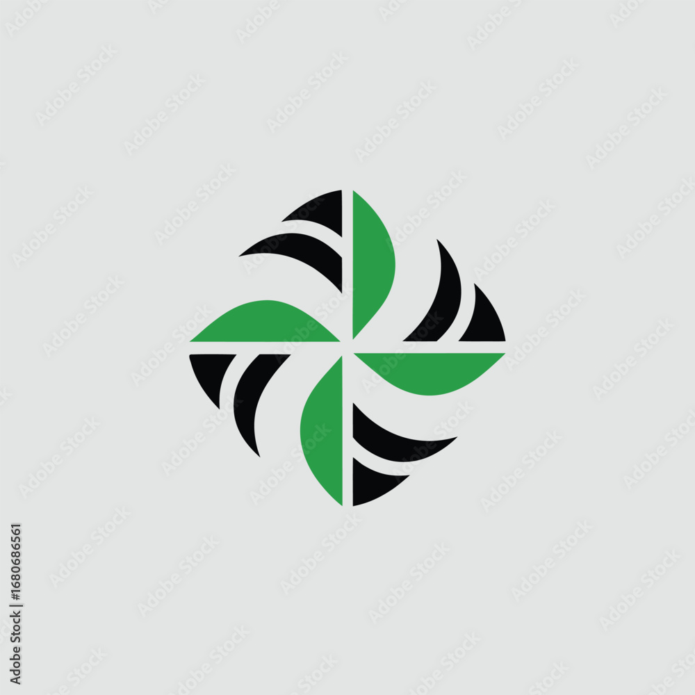 Fototapeta premium A green and black logo with curved shapes forming a circular pattern