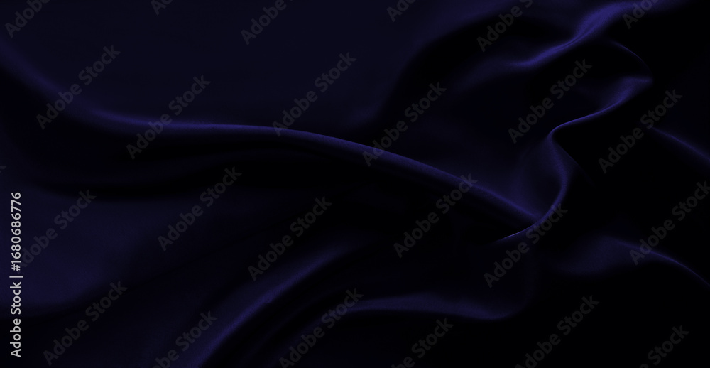 Obraz premium Luxurious cold dark navy indigo midnight barry whale purple silk fabric with elegant, flowing drapes and soft sheen. Premium satin cloth texture for business. Sleek bedding, sheet. Shiny folds. Widesi