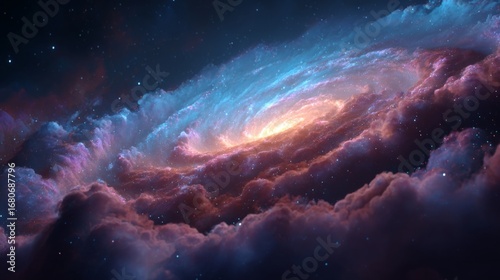 Cosmic Nebula: A breathtaking nebula swirling with vibrant colors and celestial wonders against a black canvas. A perfect for digital art, illustrating the mysteries of space