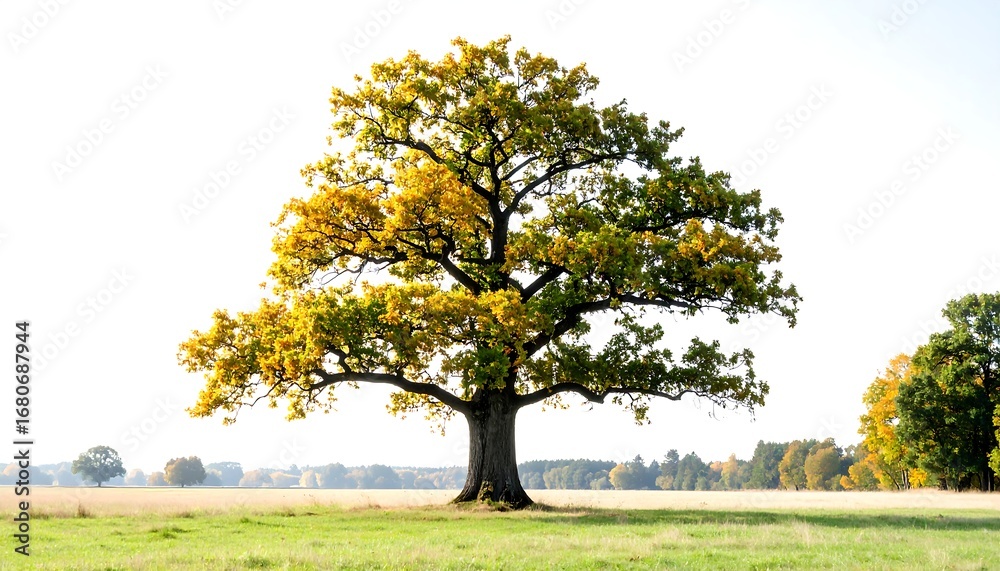 Fototapeta premium Majestic oak tree in autumnal landscape