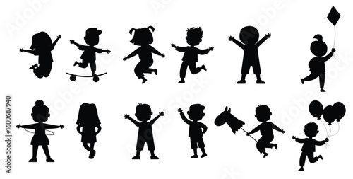 girls and boys standing, jumping vector