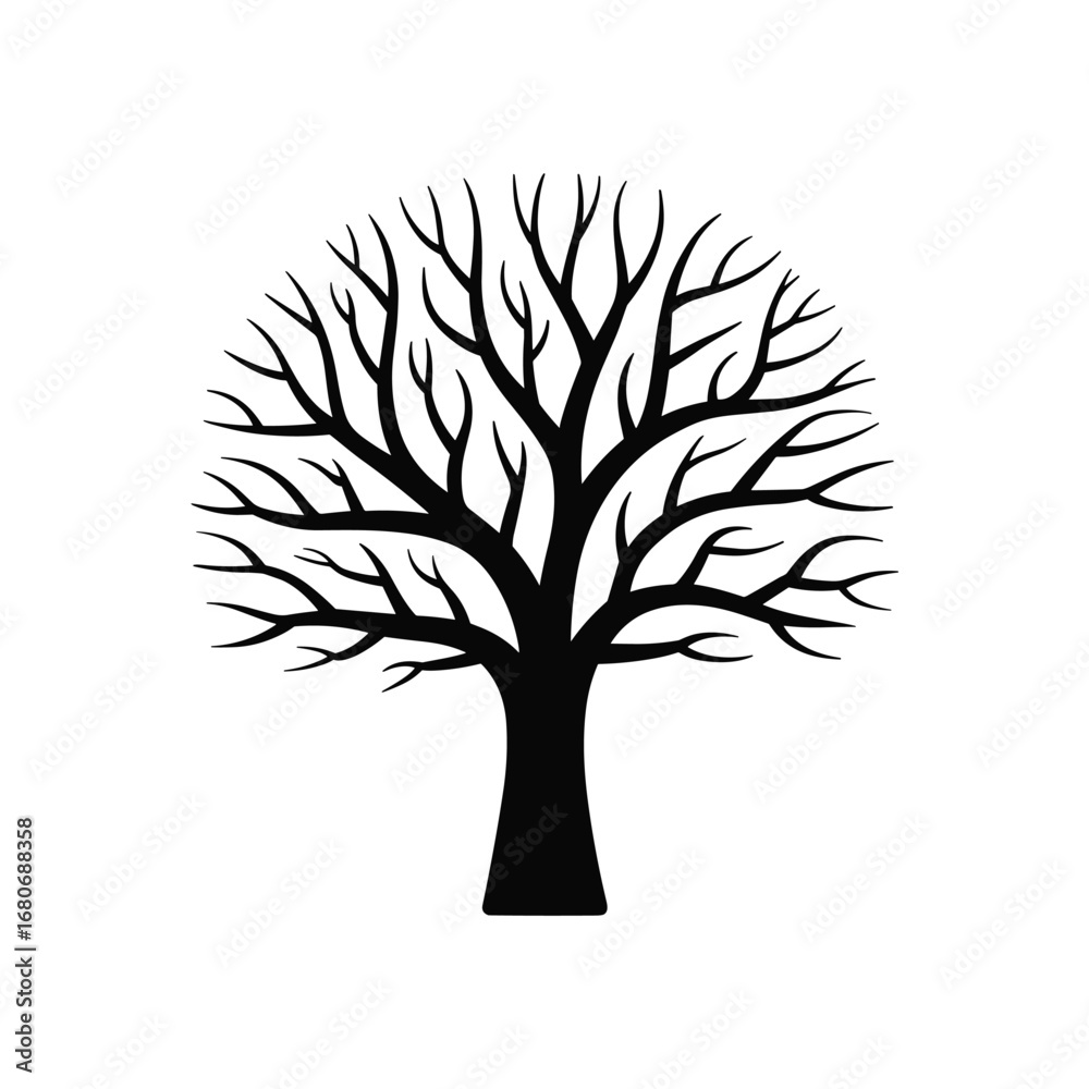 Naklejka premium Silhouette of a majestic bare tree with intricate branching pattern symbolizing nature