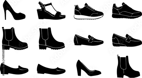 Silhouette Collection of Women's Shoes | Assorted Footwear Styles for Fashion Design and Retail Marketing Materials