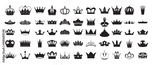 Set of Black Crowns vector illustration