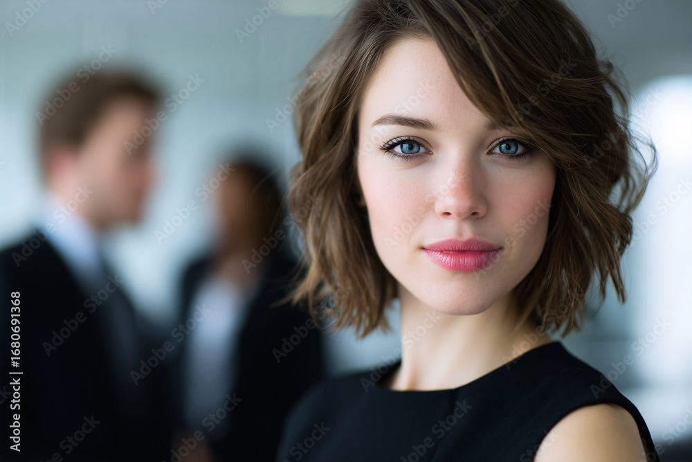 Fototapeta premium Young businesswoman facing camera confidently, female leadership in corporate setting