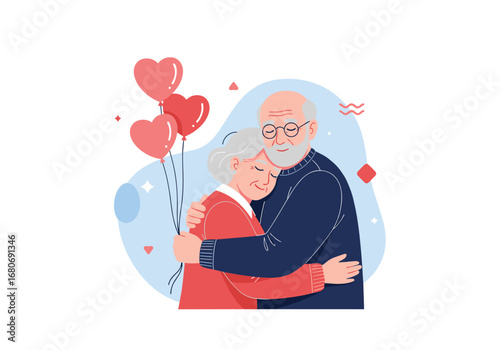 Elderly couple embracing tenderly cherishing their enduring love and shared memories on a special occasion