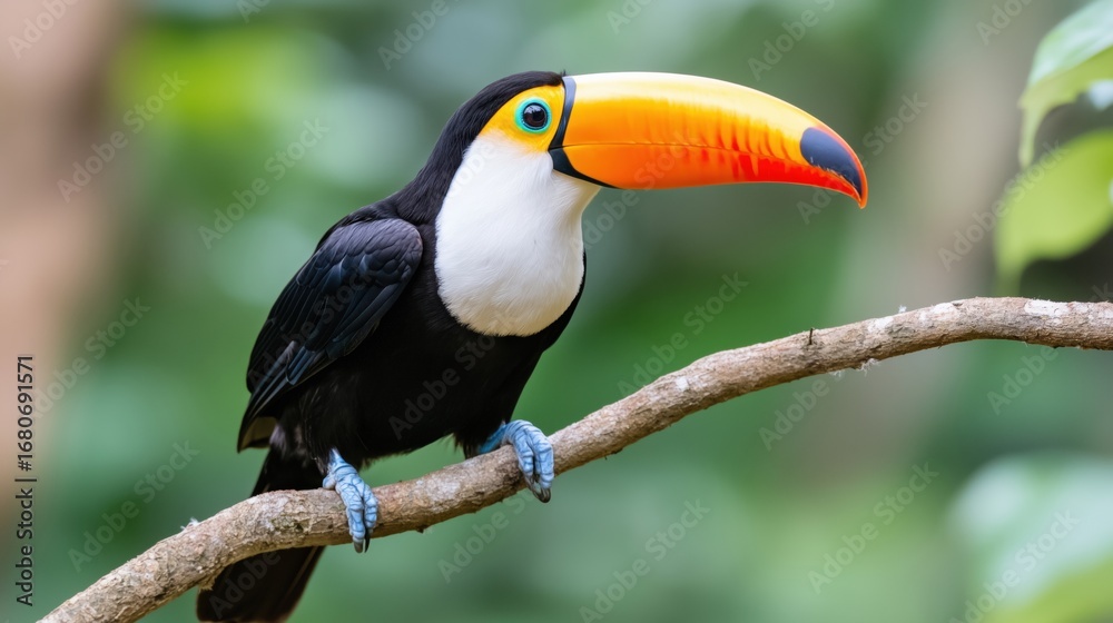 Fototapeta premium Toco toucan in the reserve of exotic tropical birdsToco toucan in the reserve of exotic tropical birds