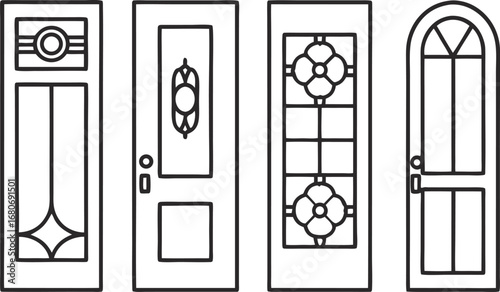 Set of modern and vintage doors, featuring various designs and styles, perfect for architectural renderings and design projects