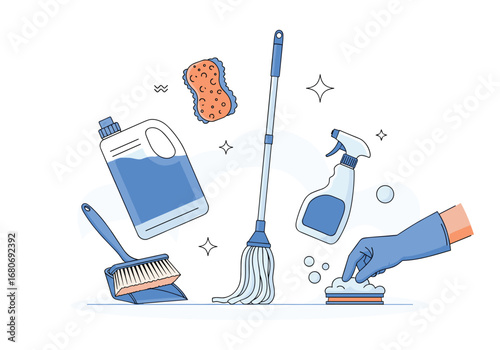 Essential household cleaning supplies for a sparkling fresh home environment