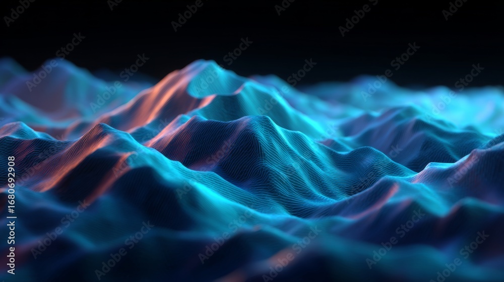 Obraz premium Vibrant Mountainous Terrain: An artistic depiction of abstract mountains, rendered in a captivating display of dynamic colors, evocative of depth and dimension.