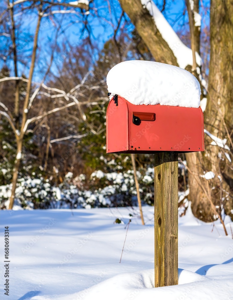 Naklejka premium Red mailbox in snow