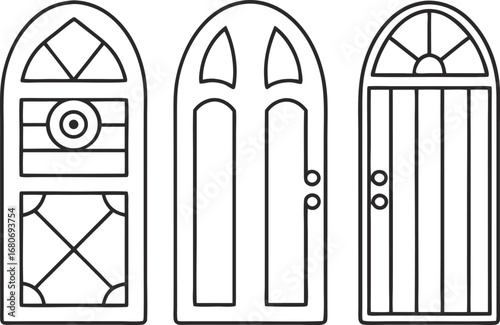 Selection of arched doors, displaying diverse patterns and styles suitable for architectural and design applications