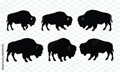 A black vector silhouette set of wild animals and farm cattle illustrations
