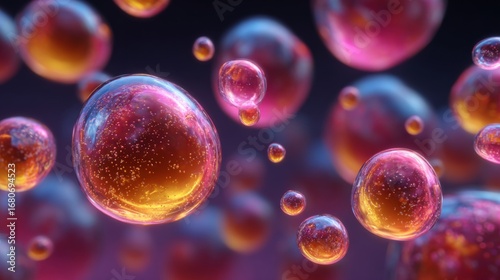Mysterious Bubbles in the Universe: An exquisite abstract piece showcasing iridescent spheres. This stunning macro shot captures the ephemeral beauty of spherical elements in a dark background. 