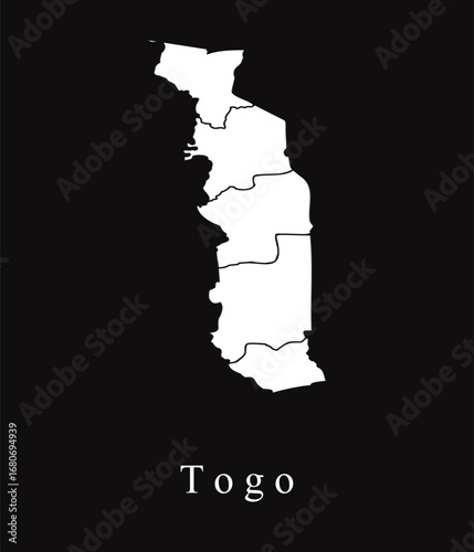 Flat map of Togo on black background