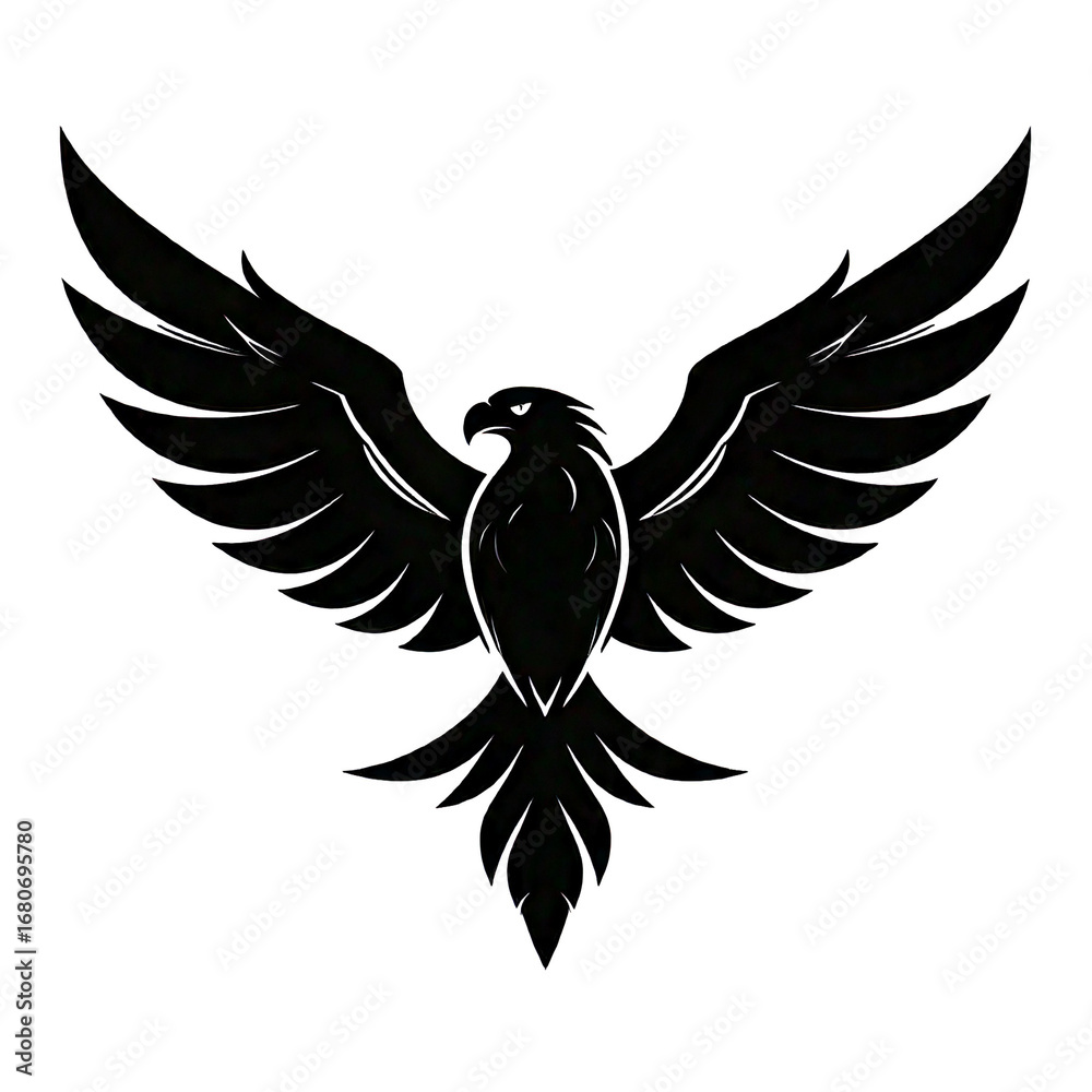 Obraz premium Stylized black eagle silhouette with wings spread wide 