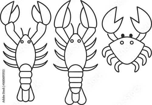 Lobster and crab line art, showcasing seafood and marine life in a simple, graphic design for culinary or wildlife themes