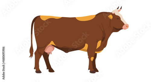Flat design brown cow side view on white background