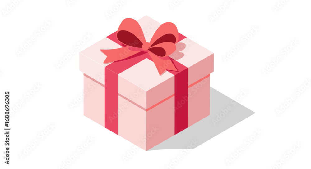 Fototapeta premium Isometric gift box with red ribbon and bow on white background