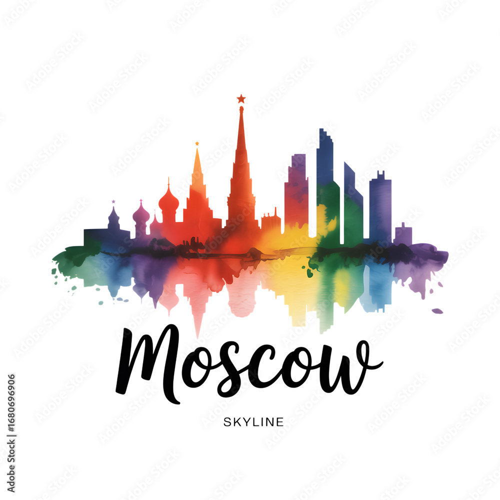 Fototapeta premium Moscow skyline watercolor illustration isolated on transparent background