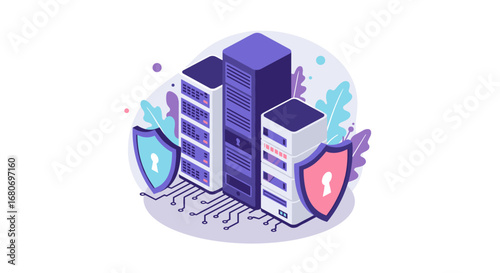 Data security with shielded servers and locks in isometric design