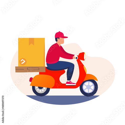 Delivery man on scooter with package