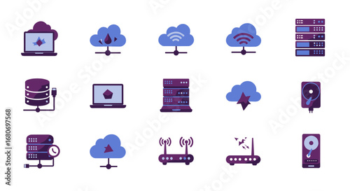 Cloud computing and network devices icons for modern technology