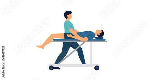 Physical therapy session with therapist assisting patient on treatment table