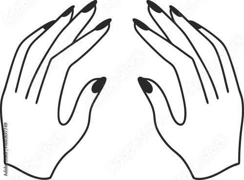 Elegant hands with dark manicured nails, showcasing beauty, care, and style in a minimalist and modern design