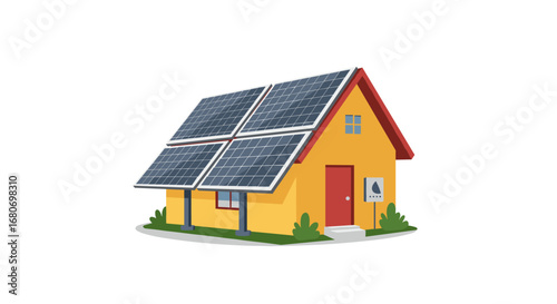 Modern eco-friendly house with solar panels and smart technology