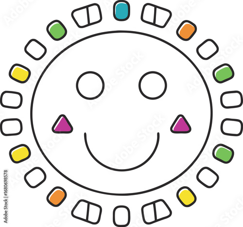 Cheerful smiley face, featuring a colorful and playful design with a cute cartoon character and a vibrant color palette