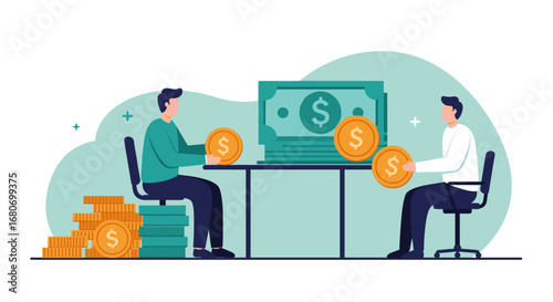 Business investment teamwork: office workers managing money successfully