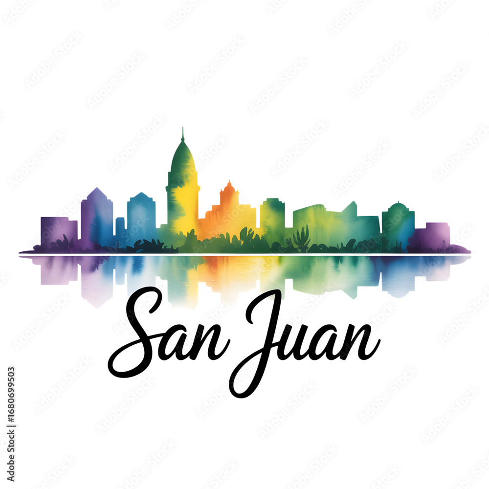 Obraz premium San juan city skyline watercolor illustration isolated on transparent background