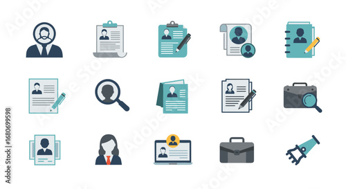 Colorful icons of recruitment symbols for modern hr solutions