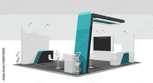 Modern exhibition booth design with clean minimalist architecture