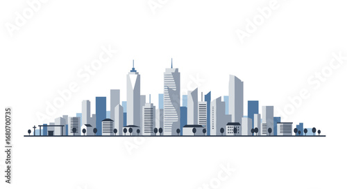 Modern city skyline in minimalist style with skyscrapers