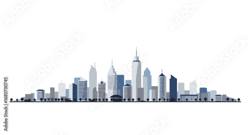 Modern urban skyline silhouette with skyscrapers and cityscape elements