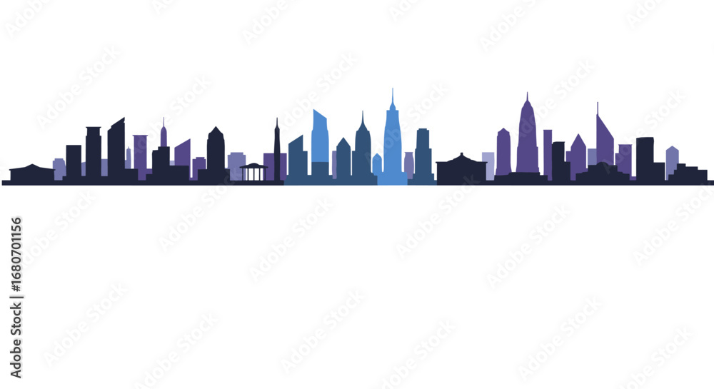 Fototapeta premium Modern city skyline silhouette with gradient reflection