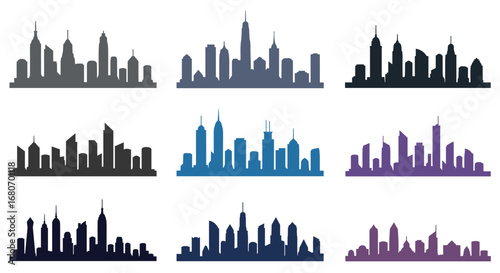 Diverse city skylines collection in various colors and styles
