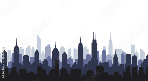 Urban skyline silhouette of a modern cityscape with skyscrapers at dawn